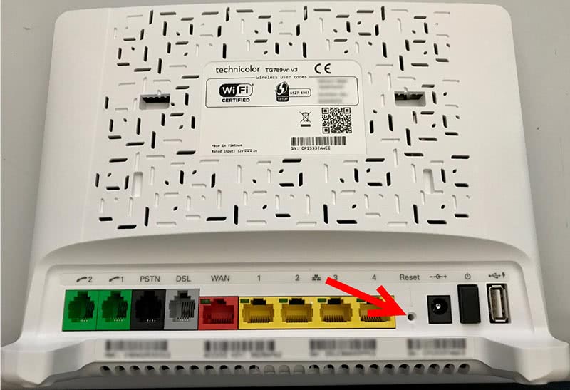 factory reset technicolor modem